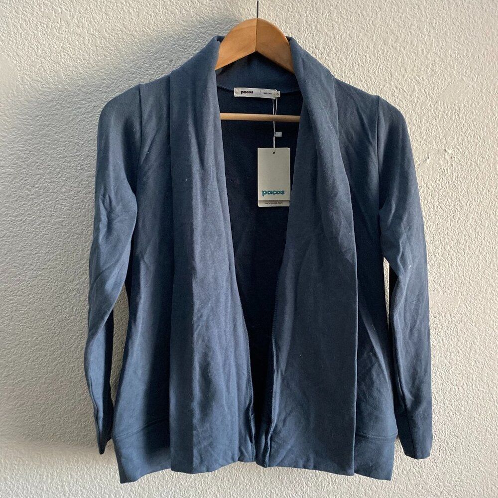 Pacas Open Front Cardigan Sweater Top Blue Color Size XS Extra Small NWT Alpaca